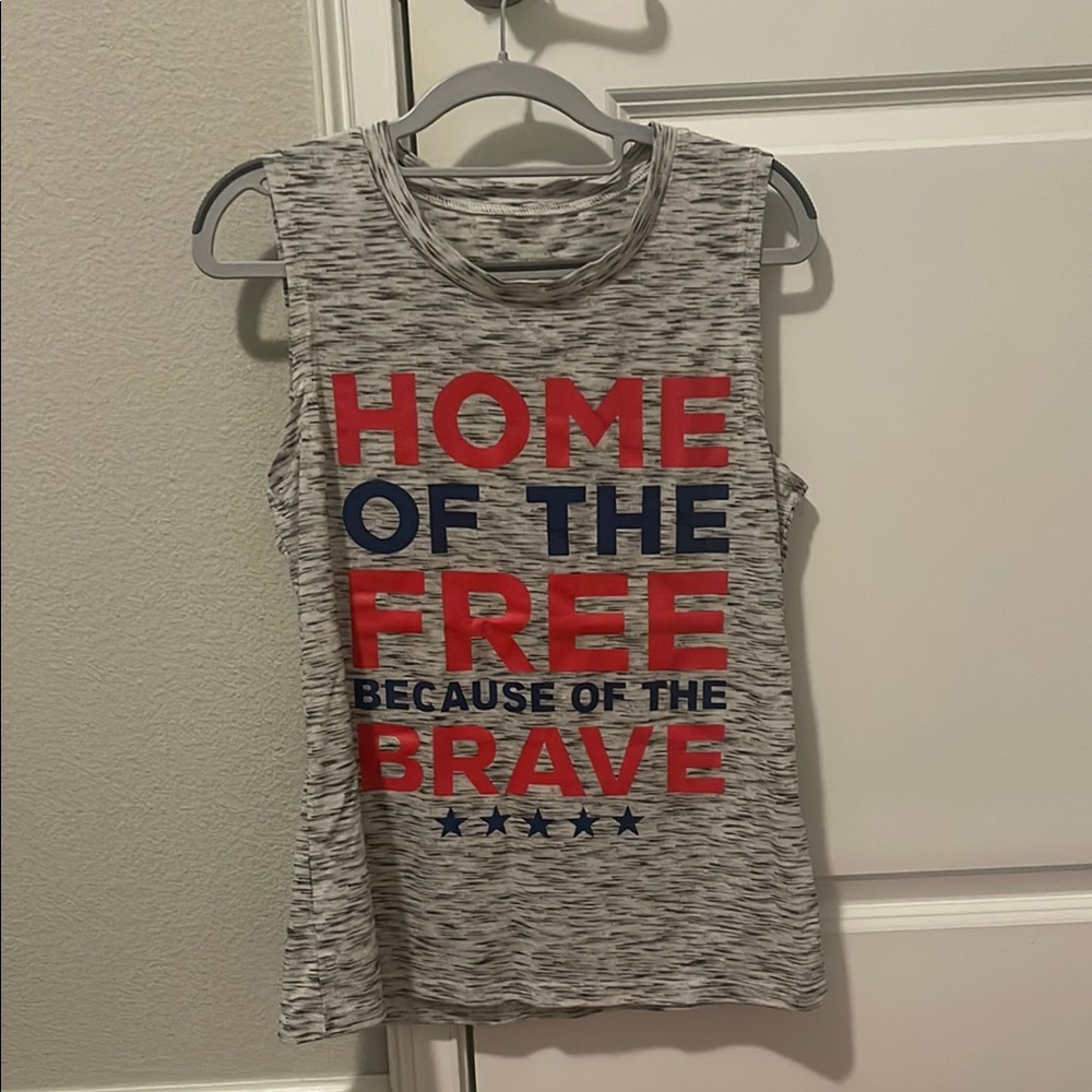 Patriotic Women’s Sleeveless Top - Gray, Blue, Red